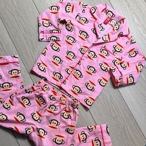 Paul Frank Small Paul Monkey Pajama Set Childs Size 5 Y2K All Over Print Pink